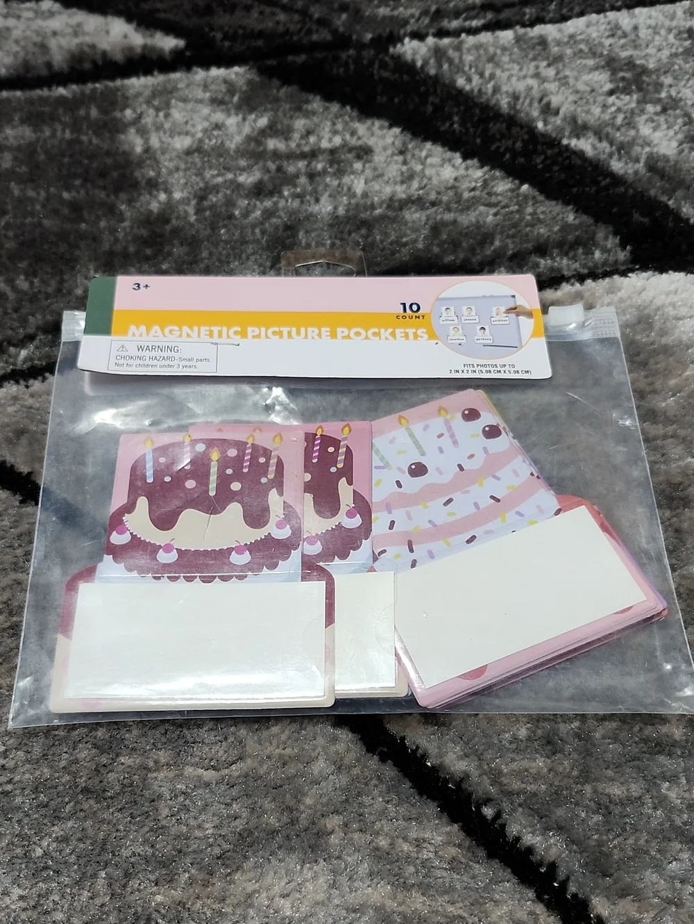 MAGNETIC PICTURE POCKET 10-COUNT BIRTHDAY CAKE DESIGN DRY-ERASE NAME FRAMES